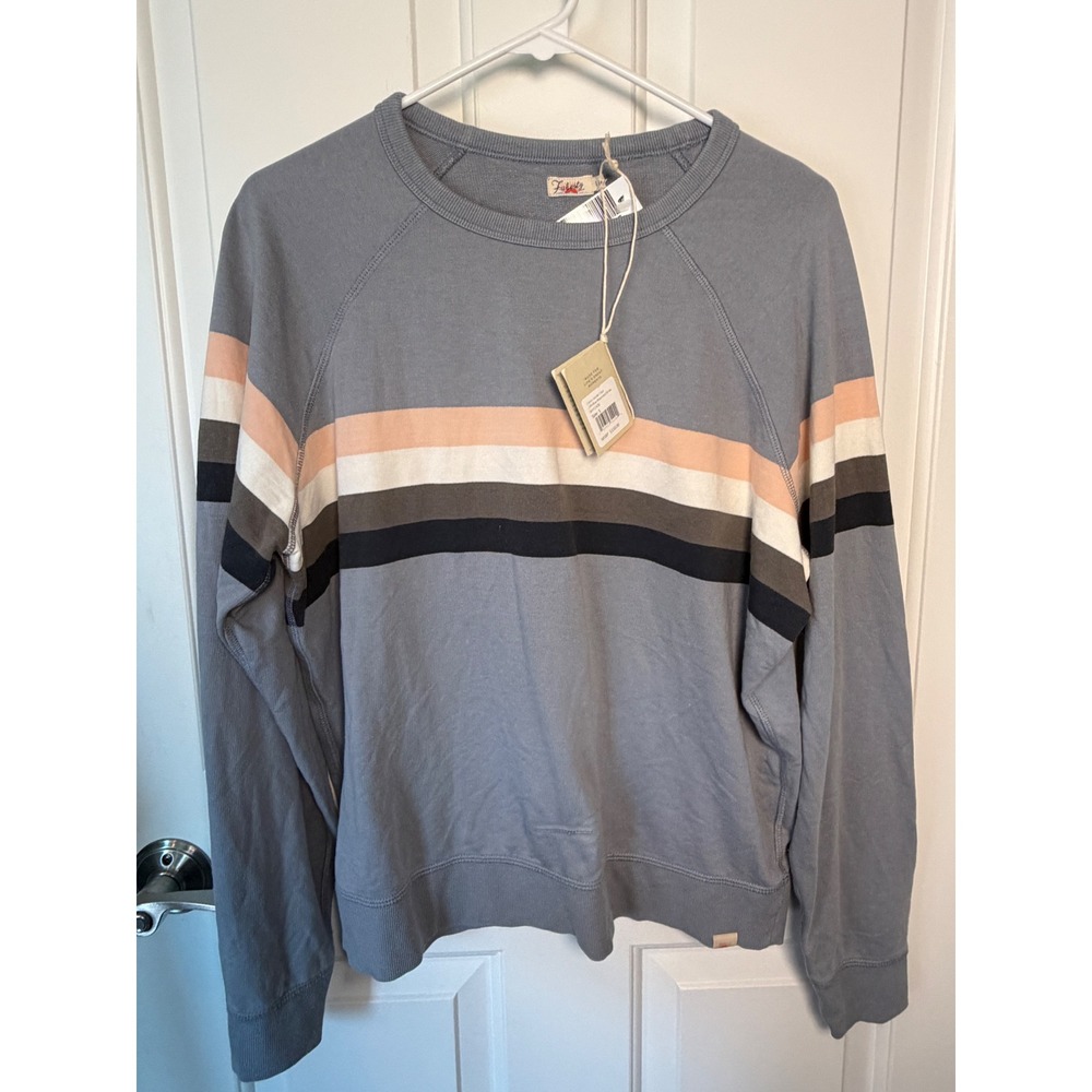 Faherty Mens Cotton Modal Crew Blue Westward Stripe Sweatshirt  S NEW